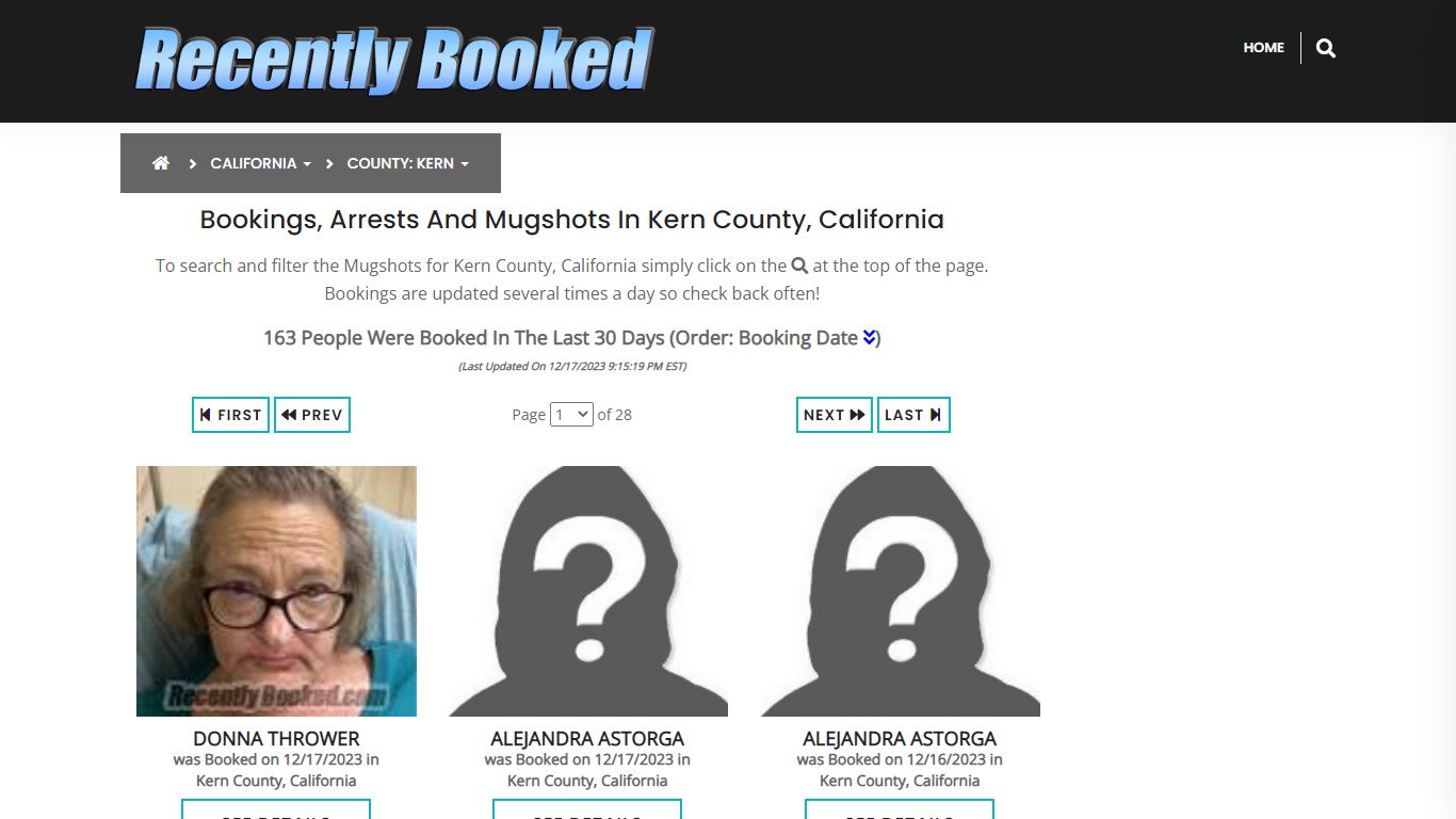 Recent bookings, Arrests, Mugshots in Kern County, California